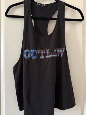 Black Tank Top with "OUTLAW" Flag Graphic